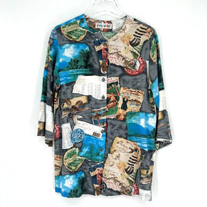 Vtg Jams World Top Womens M Travel Tunic Hawaiian Tropical 90s Retro Beach